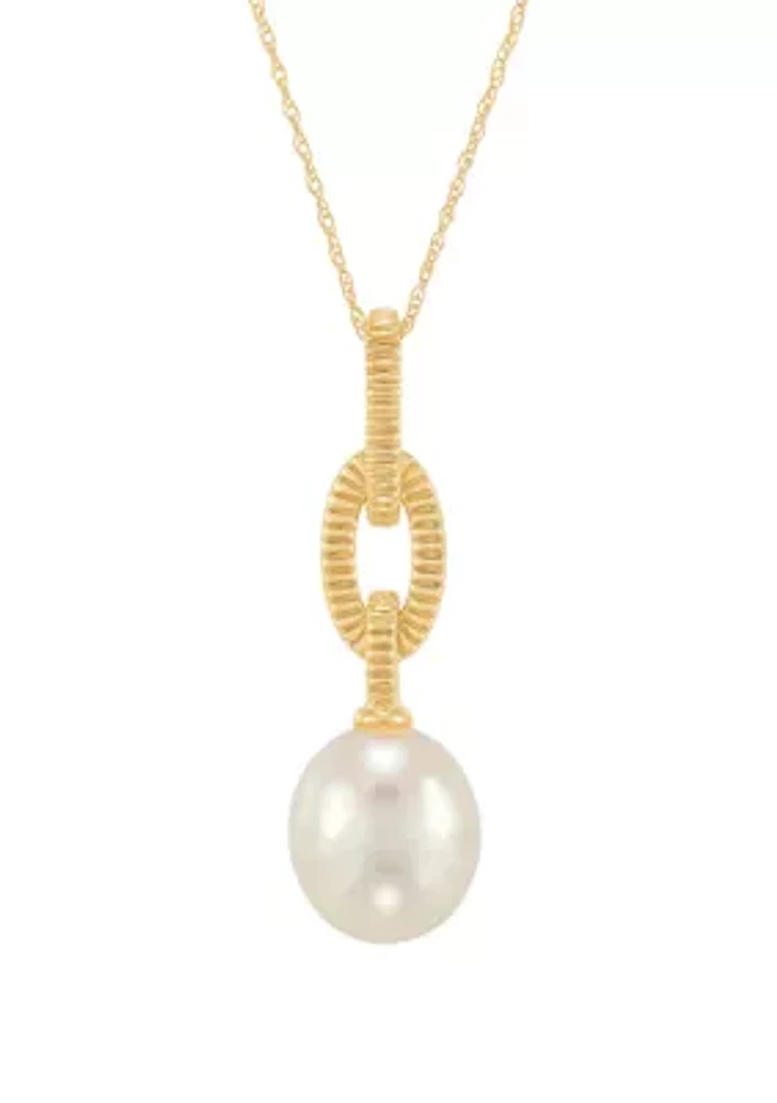 10.5 Millimeter Teardrop Pearl Pendant Necklace with 18" Rope Chain in 10K Yellow Gold