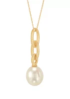 10.5 Millimeter Teardrop Pearl Pendant Necklace with 18" Rope Chain in 10K Yellow Gold