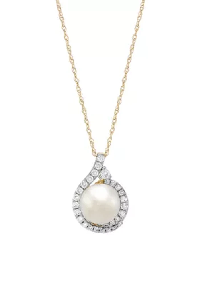 1/4 ct. t.w. Lab Grown Diamond and 8-8.5 Millimeter Button Pearl Pendant with 18" Rope Chain in 10K Yellow Gold
