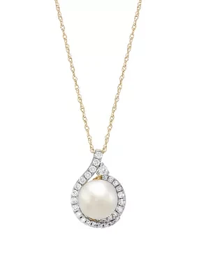 1/4 ct. t.w. Lab Grown Diamond and 8-8.5 Millimeter Button Pearl Pendant with 18" Rope Chain in 10K Yellow Gold