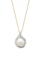 1/4 ct. t.w. Lab Grown Diamond and 8-8.5 Millimeter Button Pearl Pendant with 18" Rope Chain in 10K Yellow Gold