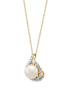 1/4 ct. t.w. Lab Grown Diamond and 8-8.5 Millimeter Button Pearl Pendant with 18" Rope Chain in 10K Yellow Gold