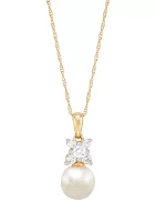 Pearl and 1/4 ct. t.w. Lab Grown Diamond Pendant with 18" Rope Chain in 10K Yellow Gold