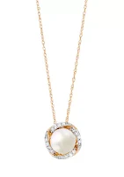 Pearl and 1/10 ct. t.w. Lab Grown Diamond Pendant with 18" Rope Chain in 10K Yellow Gold