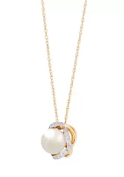 Pearl and 1/10 ct. t.w. Lab Grown Diamond Pendant with 18" Rope Chain in 10K Yellow Gold