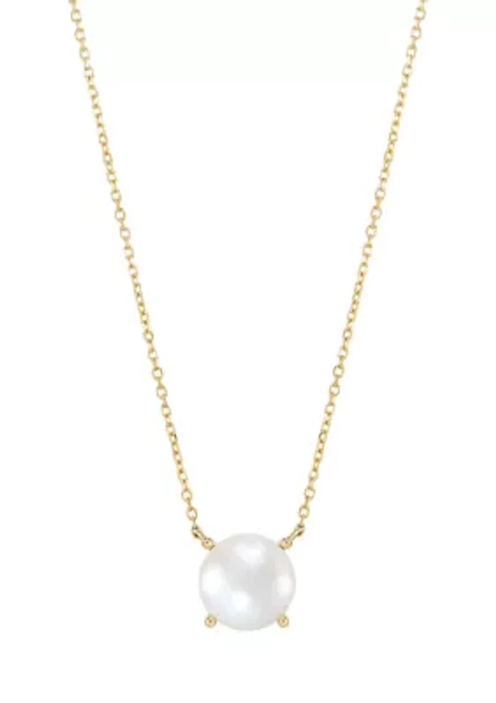 10-10.5 Millimeter Solitaire Pearl Necklace in 10K Yellow Gold