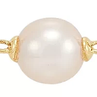 Pearl and 1/5 ct. t.w. Lab Grown Diamond Station Necklace in 10K Yellow Gold