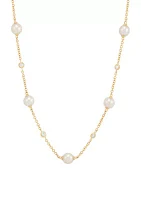 Pearl and 1/5 ct. t.w. Lab Grown Diamond Station Necklace in 10K Yellow Gold