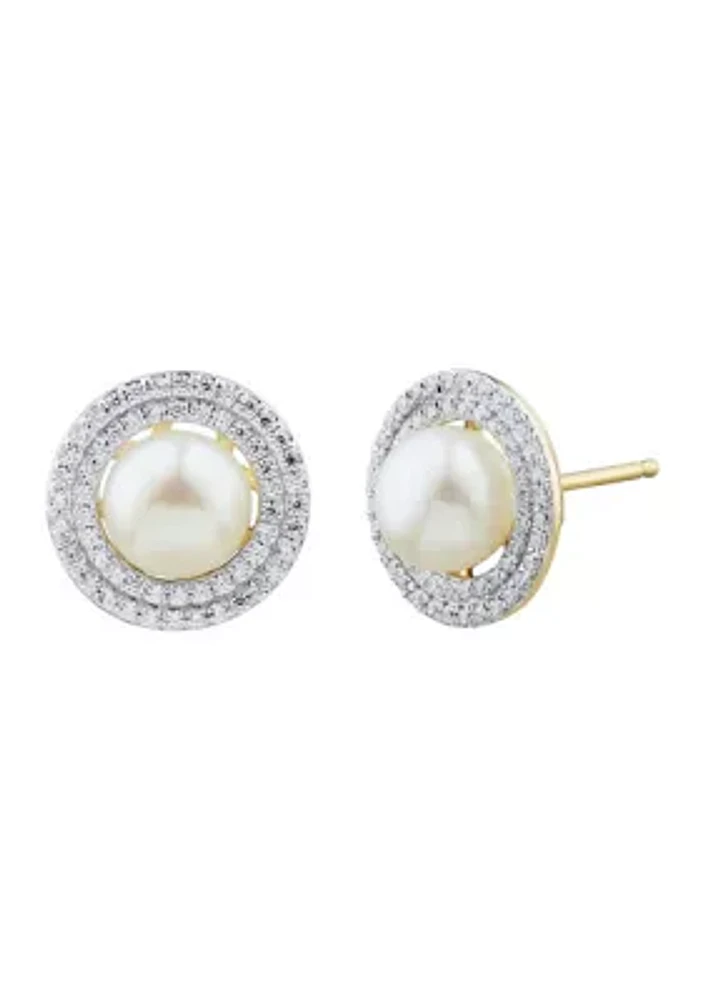 1/4 ct. t.w. Diamond and Pearl Stud Earring in 10K Yellow Gold