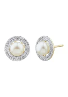 1/4 ct. t.w. Diamond and Pearl Stud Earring in 10K Yellow Gold