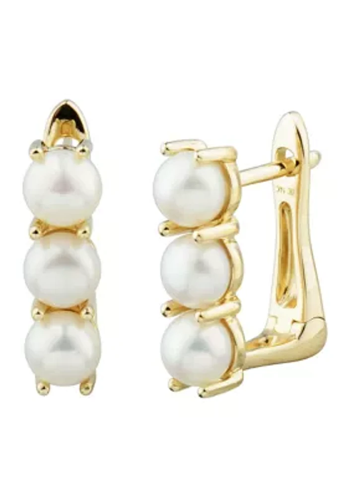 5-5.8 Millimeter Pearl Huggie Hoop Earrings in 10K Yellow Gold