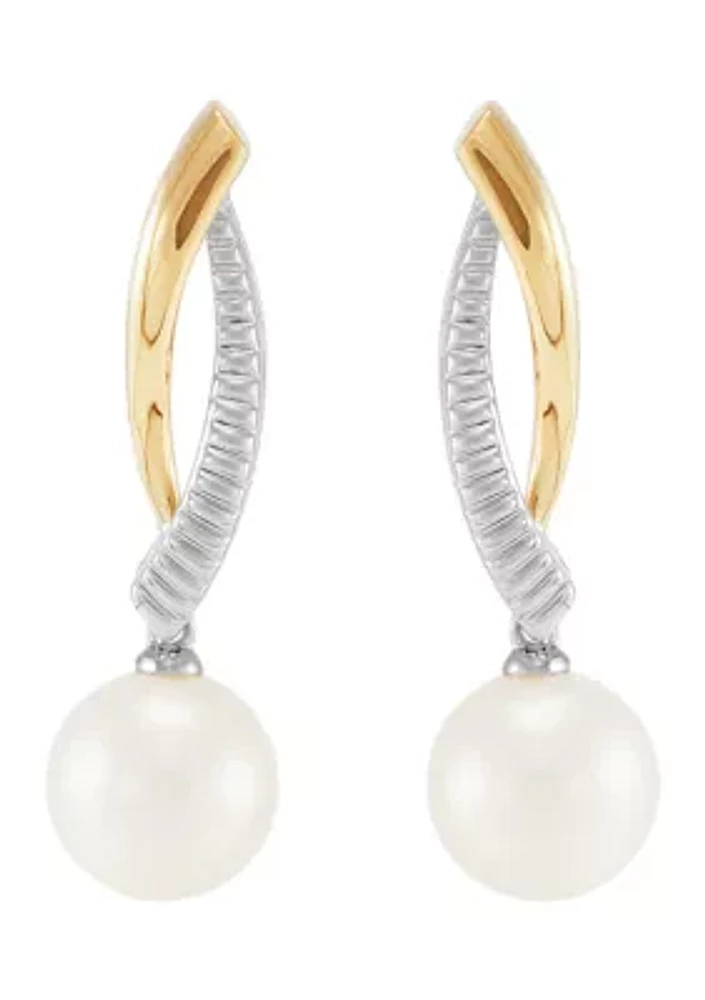 Freshwater Pearl Earrings in Sterling Silver & 10K Yellow Gold