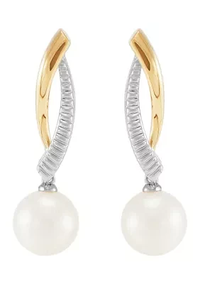 Freshwater Pearl Earrings in Sterling Silver & 10K Yellow Gold