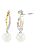 Freshwater Pearl Earrings in Sterling Silver & 10K Yellow Gold