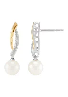 Freshwater Pearl Earrings in Sterling Silver & 10K Yellow Gold