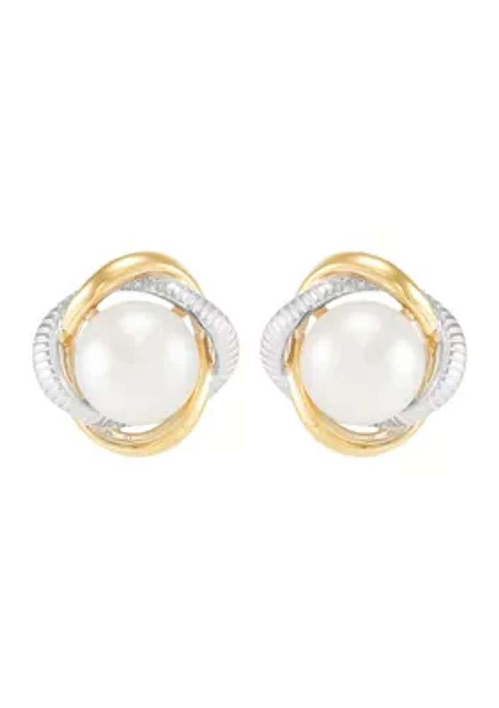 Freshwater Pearl Stud Earrings in Sterling Silver & 10K Yellow Gold