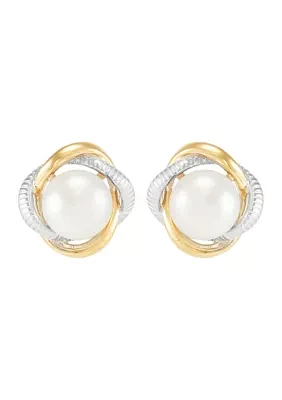 Freshwater Pearl Stud Earrings in Sterling Silver & 10K Yellow Gold