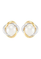 Freshwater Pearl Stud Earrings in Sterling Silver & 10K Yellow Gold