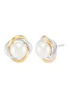 Freshwater Pearl Stud Earrings in Sterling Silver & 10K Yellow Gold