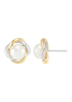 Freshwater Pearl Stud Earrings in Sterling Silver & 10K Yellow Gold