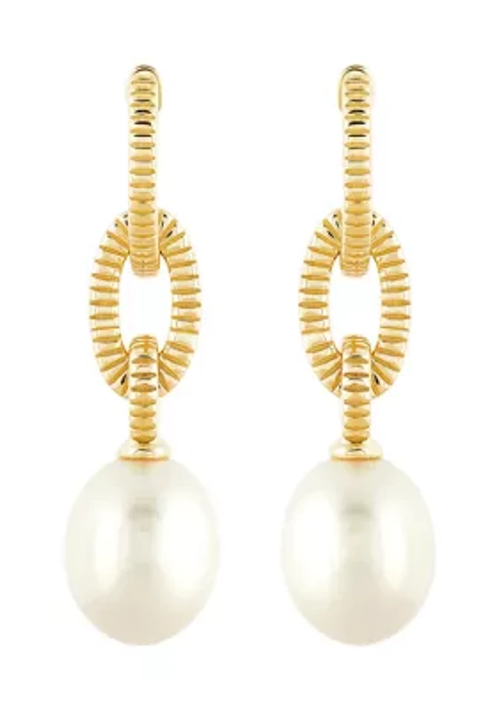 Freshwater Pearl Drop Earrings in 10K Yellow Gold