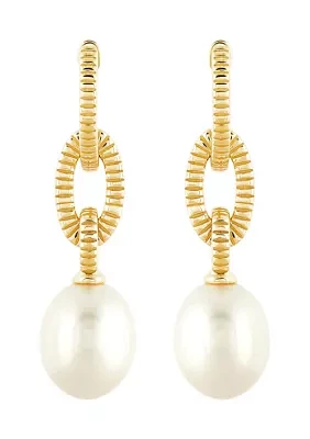 Freshwater Pearl Drop Earrings in 10K Yellow Gold