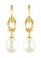 Freshwater Pearl Drop Earrings in 10K Yellow Gold