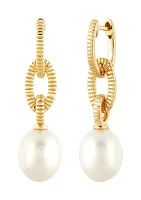 Freshwater Pearl Drop Earrings in 10K Yellow Gold