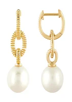 Freshwater Pearl Drop Earrings in 10K Yellow Gold