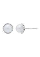 Lab Created 7-7.5 Millimeter Round Freshwater Pearl and Created White Sapphire  Stud Earrings in Sterling Silver