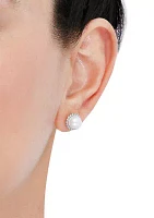 Lab Created 7-7.5 Millimeter Round Freshwater Pearl and Created White Sapphire  Stud Earrings in Sterling Silver