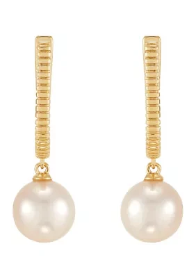 7.5 Millimeter Round Pearl Drop Earrings in 10K Yellow Gold