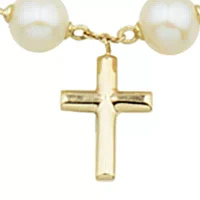 5.5 Millimeter Round Pearl Cross Bracelet in 10K Yellow Gold