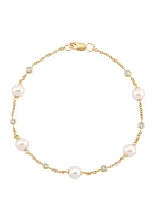 Pearl and 1/5 ct. t.w. Lab Grown Diamond Bracelet in 10K Yellow Gold
