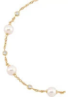 Pearl and 1/5 ct. t.w. Lab Grown Diamond Bracelet in 10K Yellow Gold