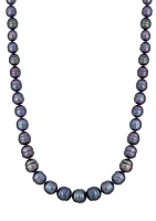 Black Ringed Oval Pearl Jewelry Set in Sterling Silver 