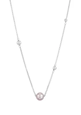 Natural Ming Pearl Station Necklace in Sterling Silver