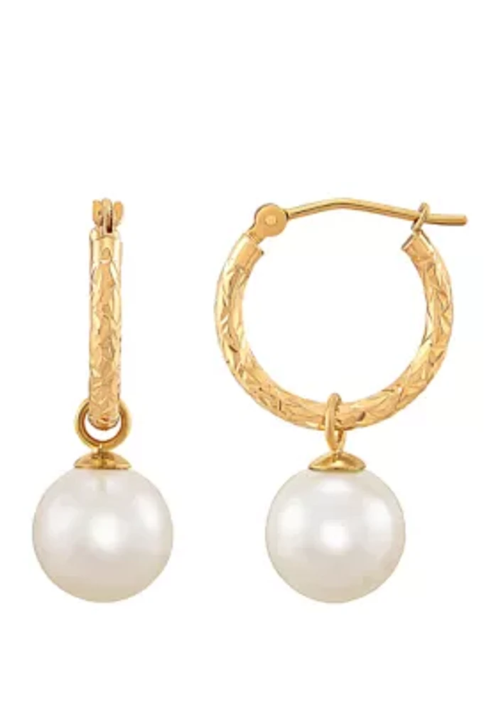 Freshwater Pearl Hoop Earrings in 10K Yellow Gold