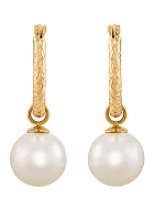 Freshwater Pearl Hoop Earrings in 10K Yellow Gold