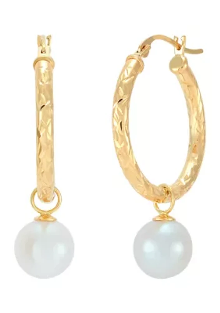 Round Freshwater White Culture Pearl Drop Earring in 10K Yellow Gold