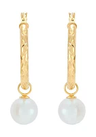 Round Freshwater White Culture Pearl Drop Earring in 10K Yellow Gold