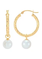 Round Freshwater White Culture Pearl Drop Earring in 10K Yellow Gold