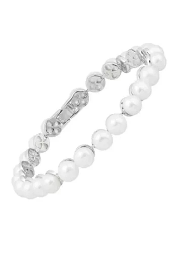 White Button Pearl Tennis Bracelet in Sterling Silver 