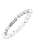 White Button Pearl Tennis Bracelet in Sterling Silver 