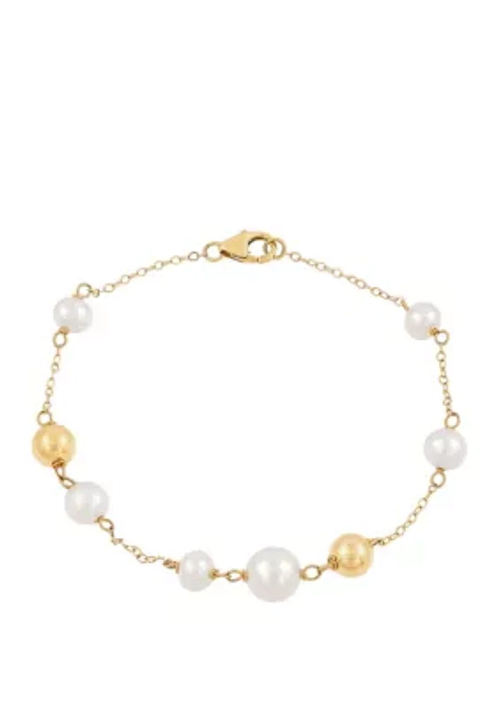 Fresh Water Pearl Bead Bracelet in 10k Yellow Gold