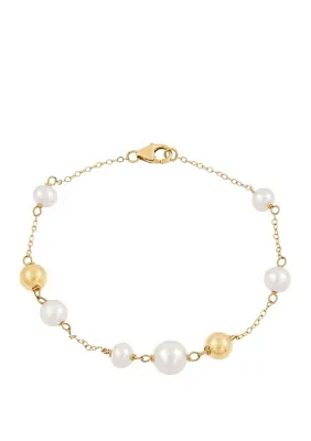 Fresh Water Pearl Bead Bracelet in 10k Yellow Gold