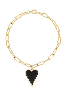 Black Onyx Heart Bracelet in Gold Over Sterling Silver