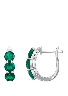 2.64 ct. t.w. Created Emerald Hoop Earrings in Sterling Silver