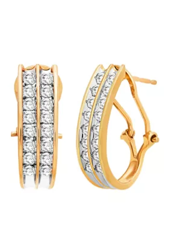  1/2 ct. t.w Diamond Double Hoop Channel Earrings in 10K Yellow Gold 