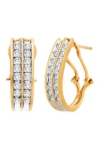  1/2 ct. t.w Diamond Double Hoop Channel Earrings in 10K Yellow Gold 